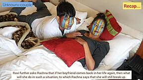 hey desi rachna hops on as cowgirl and rides ravi smooth in this chill homemade clip from india