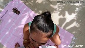 Neighbor girl flashes then blows me deep in garage public ride