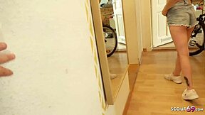 German redhead college student Jenny outdoor street casting fucked for cash deepthroat facial