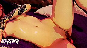 young babe fingers wet pussy and squeezes big tits