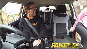 American Skinny Teen Creampied Hard by British Fake Driving Instructor in Car