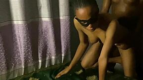 angry skinny ebony stepsis begs for dick on bed before sleep curvy small waist