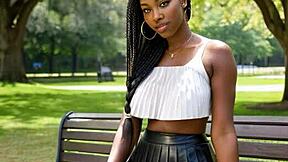 readin books with my huge ebony boobs bustin out leather skirt outdoors dream!!