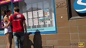 18+ teen rides cock hard while cuckold watches nearby