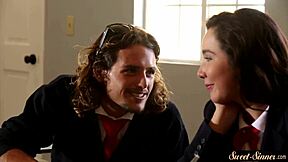 whoa teen babe rides stepbro's cock cowgirl style so erotic 🔥😈 small tits bouncin'!