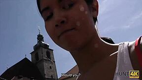 18+ teen rides cock hard while cuckold watches nearby