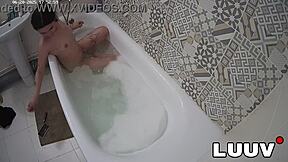 Luuv Elika's smooth legs shaved bare in bathroom for voyeur reality show!