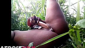 african teen fucks big ass with dildo deep in jungle forest 🌿🍆💦