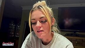 damn, watch this skinny blonde suck cock before pussy pounding!