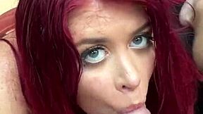 twerks while rimming leads to petite redhead's deepthroat blowjob pov facial cumshot