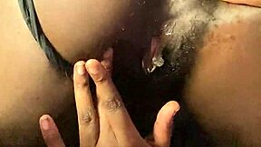 she queefs creamy farts from her pretty hairy ebony pussy close up