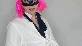 be seduced by my big natural tits as i masturbate in kitty mask corset