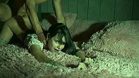 blue-eyed brunette wife rides my monster cock like amazon in bedroom closeup