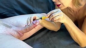 domina milf milks huge cock with handjob till massive cum explosion