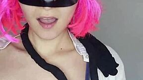 be seduced by my big natural tits as i masturbate in kitty mask corset