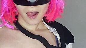 be seduced by my big natural tits as i masturbate in kitty mask corset