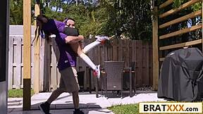 Tiny Tattooed Teen Rides Stepdad's Dick Wild On Game Day!