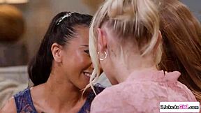 hey, those lesbian stepsisters are scissoring wildly with their big tits stepmom now