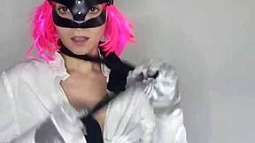 be seduced by my big natural tits as i masturbate in kitty mask corset