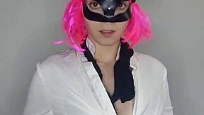 be seduced by my big natural tits as i masturbate in kitty mask corset