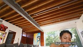 oily short curly ebony teen kneels to blow massive black cock pov