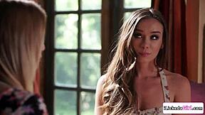 blonde babe licks bff's pussy first time big tits tribbing!