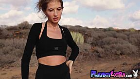 skinny russian brunette taya vais strips nude in desert playboy shoot