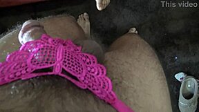 stepmom's hairy pussy quivers as stepson cums on it in dirty panties!