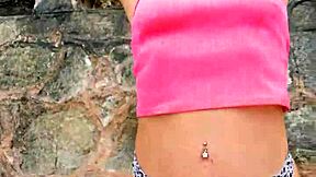 Petite brunette beauty flashes dances bikini beach public chill