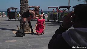 Curvy Petite Euro Babe BDSM Bound Flashing Fat Curves On Streets