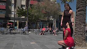 Curvy Petite Euro Babe BDSM Bound Flashing Fat Curves On Streets