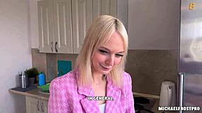 wife's out shopping, so hubby bends best friend over kitchen counter?