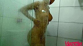 safada gets horny in shower sits on dildo till she cums hard