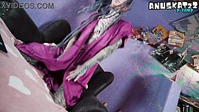 tattooed goth model teases pierced nipples then masturbates anus with toys live