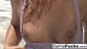 Dahlia Sky fingers shaved pussy in solo masturbation compilation