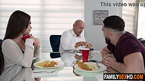 Horny Stepsister Fucks Stepbrother Behind Stepdad