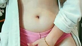 cute pigtails student so horny after shower gropes boobs pussy