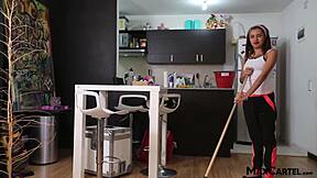 Little Laura Cleans Apt Then Cock Bent Over Cumshot!