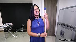 yo check out this black haired teen maid in her sexy thong