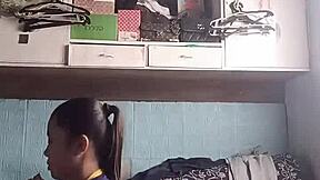 petite asian babe in tight shorts does sexy fitness workout training