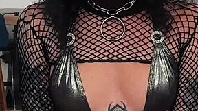 tattooed teen anal slut's rough pov cowgirl creampie in latex