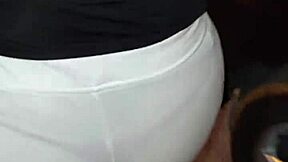 Humiliated Mature Flashes See-Through Leggings Red String on Street