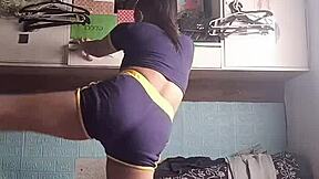 petite asian babe in tight shorts does sexy fitness workout training