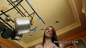 busty teen girlfriend sneaks kitchen fuck cheating cumshot facial