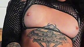 tattooed teen anal slut's rough pov cowgirl creampie in latex