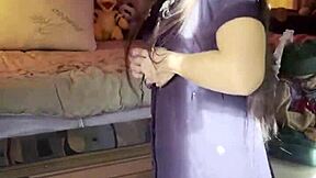 petite brunette strips stockings teases pussy quick afternoon play