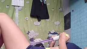 petite asian babe in tight shorts does sexy fitness workout training