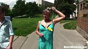 curious european blonde cougar milf takes double young cocks anal blowjob cumshot