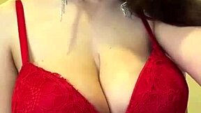 my friend's hot milf mom in red bra flashes big natural tits nipples outdoors