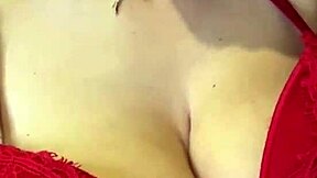 my friend's hot milf mom in red bra flashes big natural tits nipples outdoors